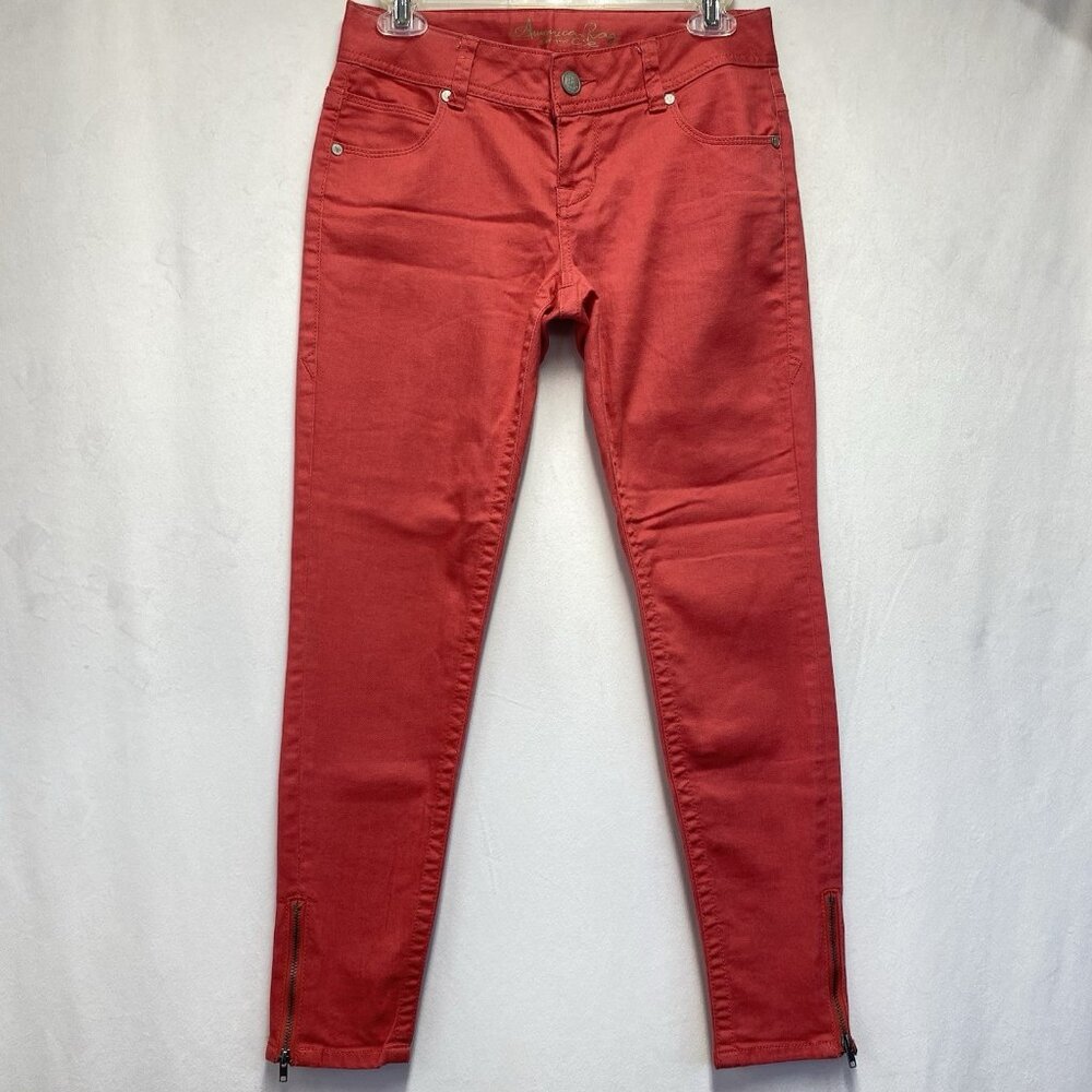 AMERICAN RAG Cie Low-Rise Skinny Leg Ankle Zip Jeans Women Size 3R Coral Stretch